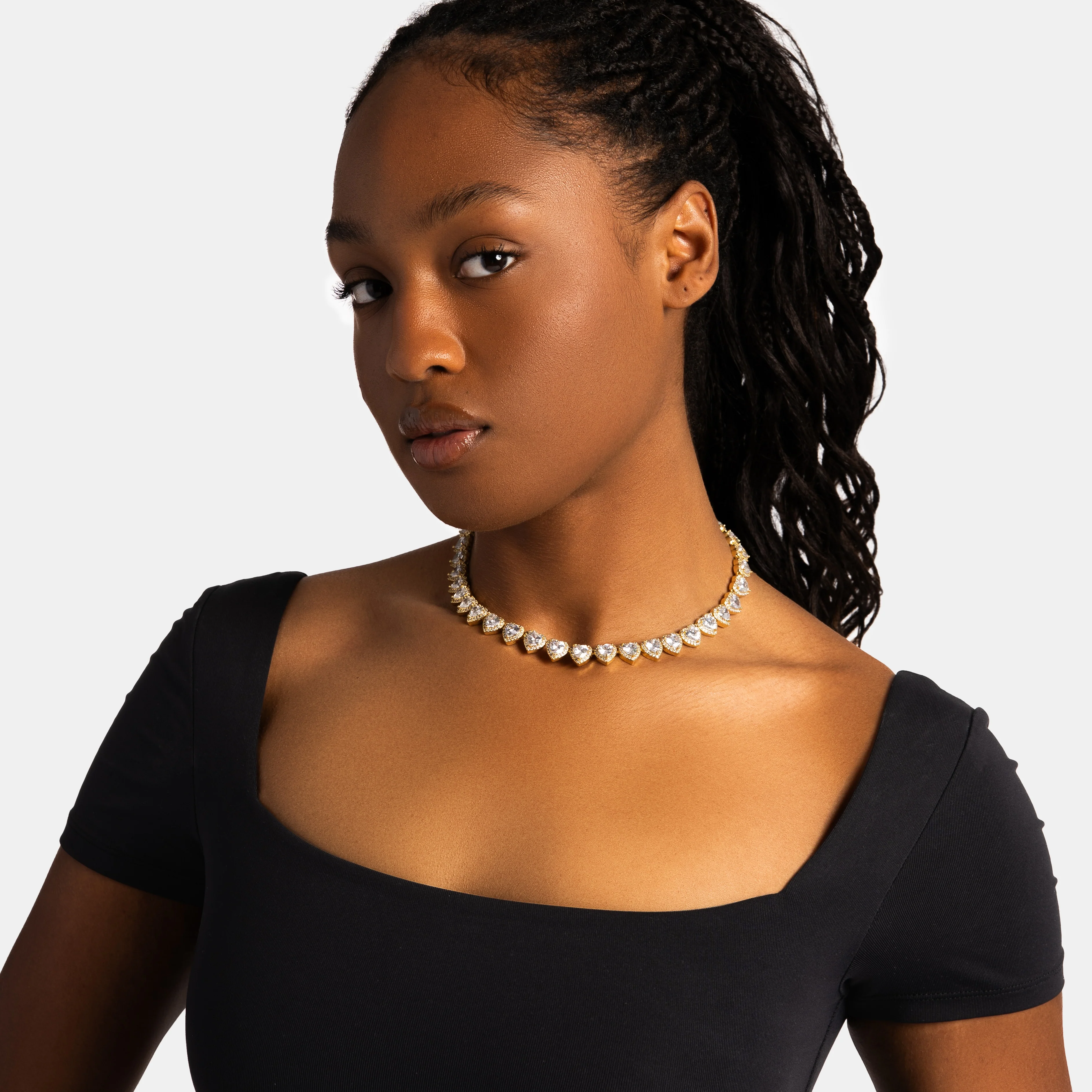 10mm Heart Tennis Chain Gold - Image 3