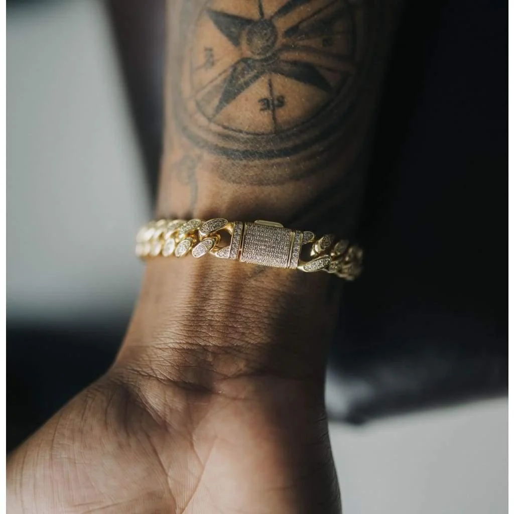 12mm Iced Cuban Bracelet Gold - Image 10