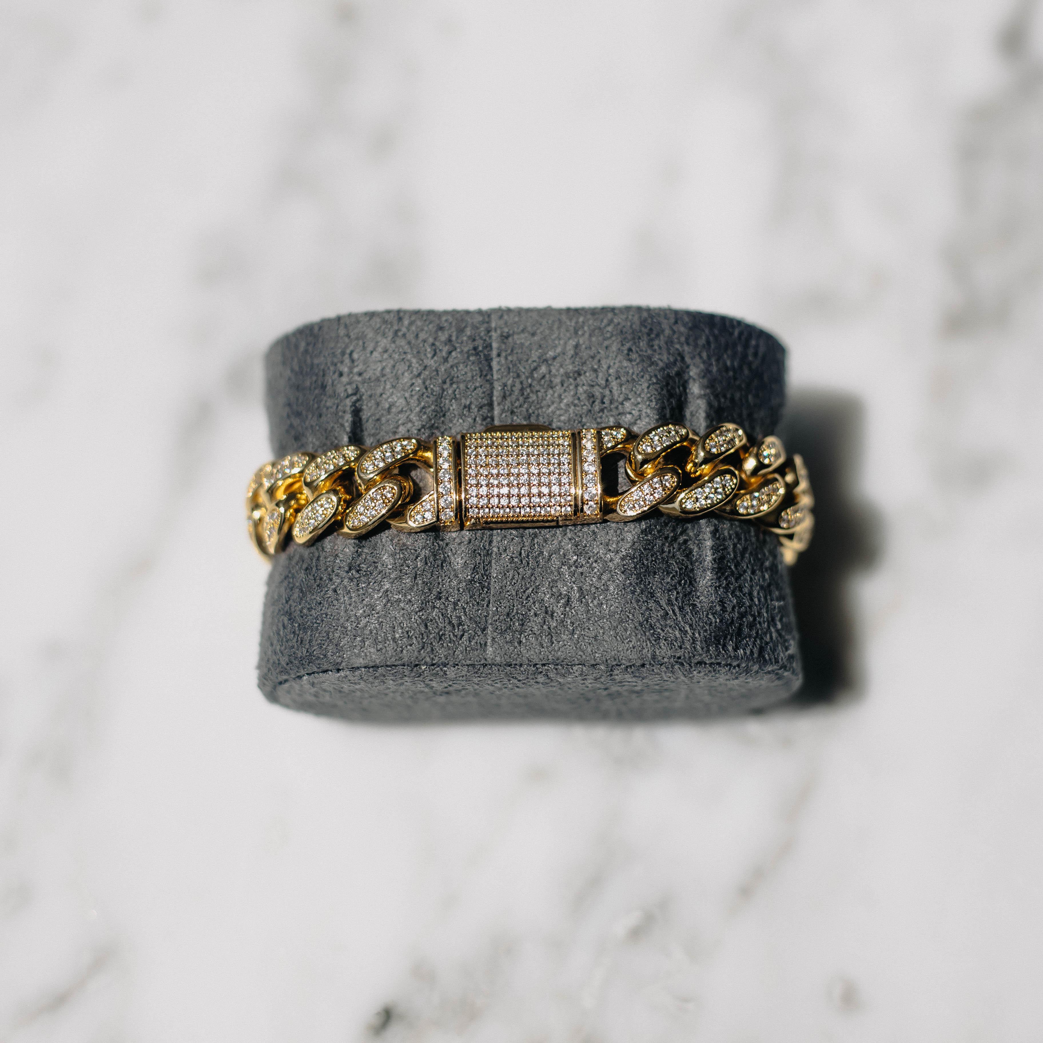 12mm Iced Cuban Bracelet Gold - Image 5