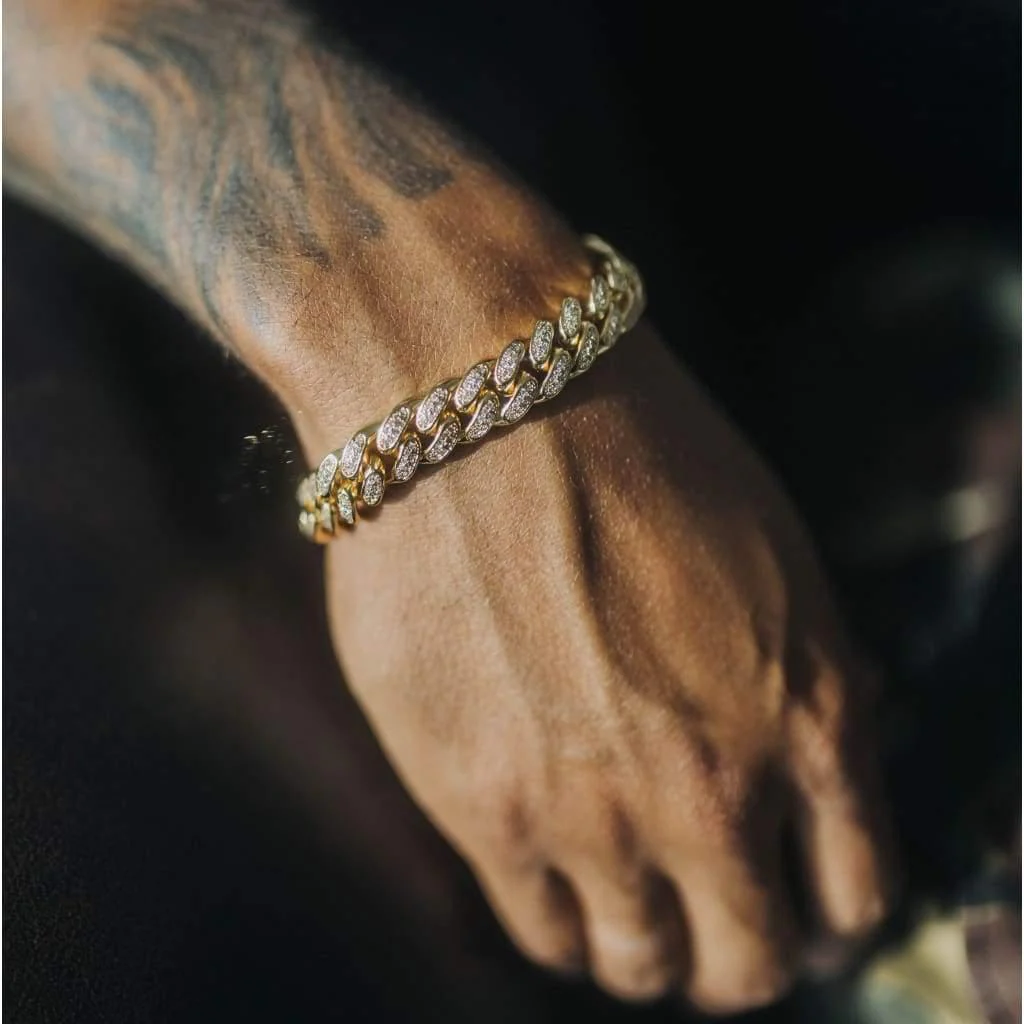 12mm Iced Cuban Bracelet Gold - Image 8
