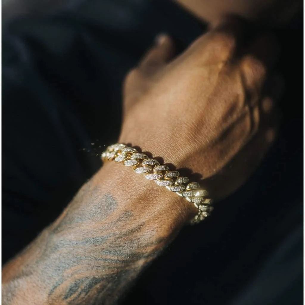 12mm Iced Cuban Bracelet Gold - Image 9