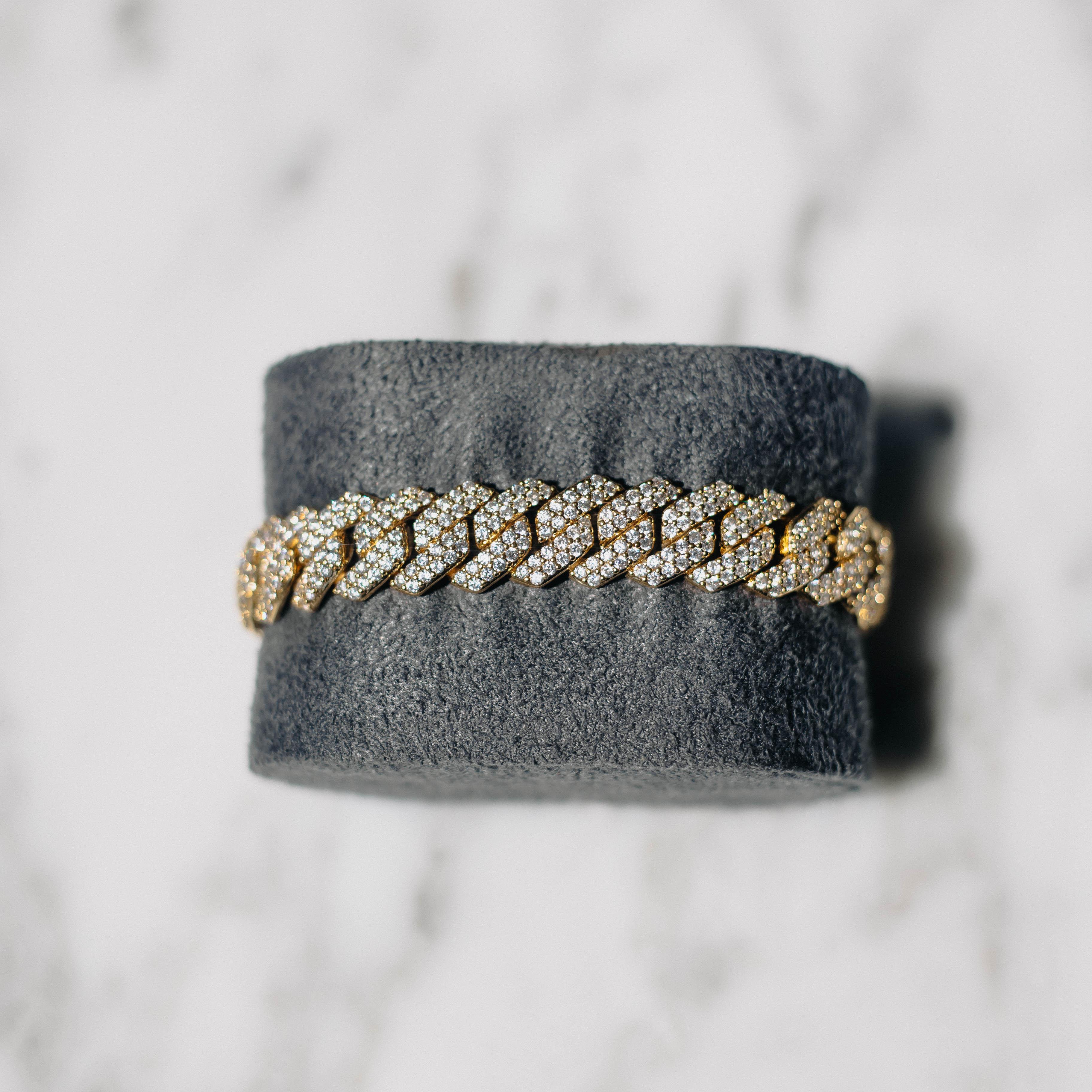 12mm Prong Cuban Bracelet Gold - Image 3