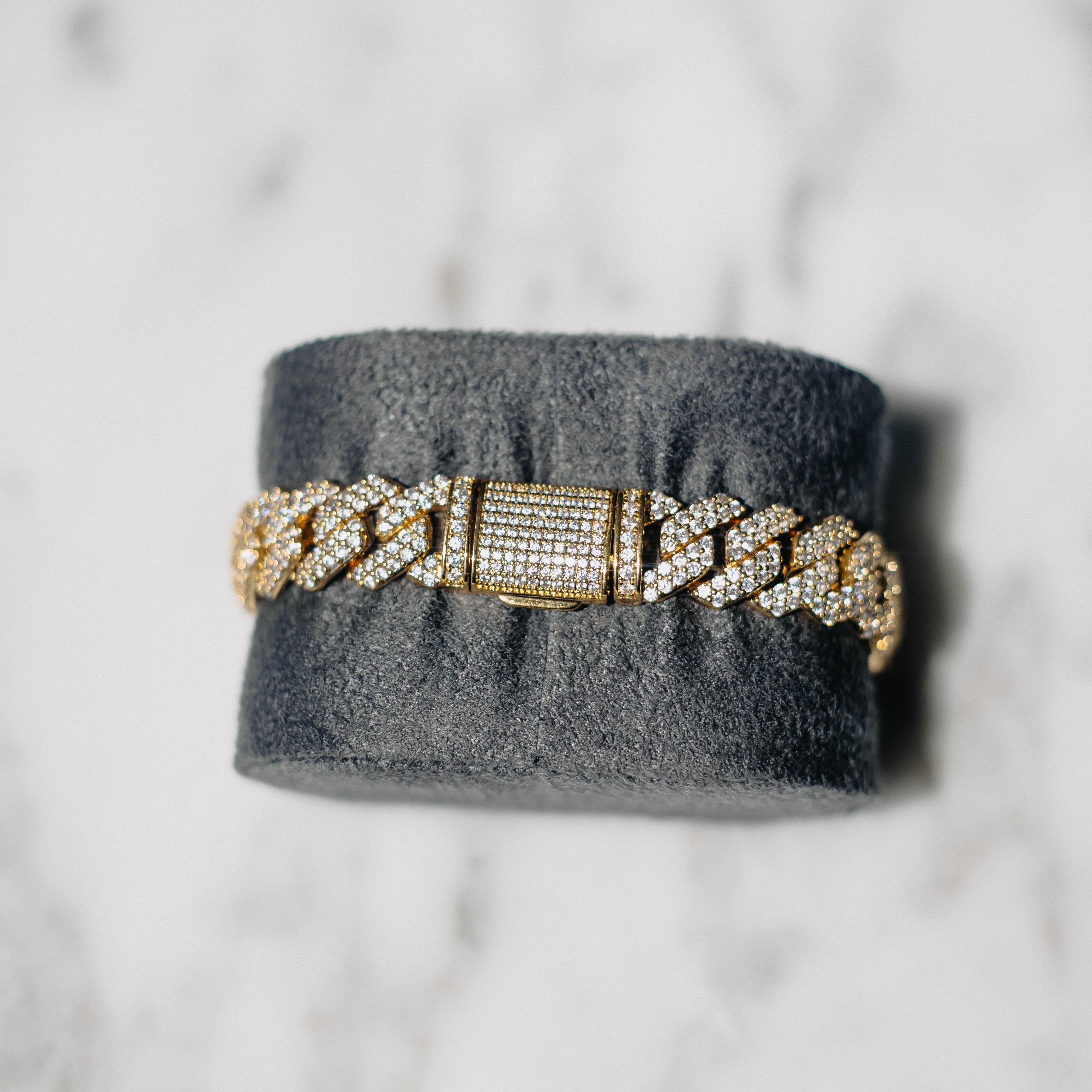 12mm Prong Cuban Bracelet Gold - Image 5