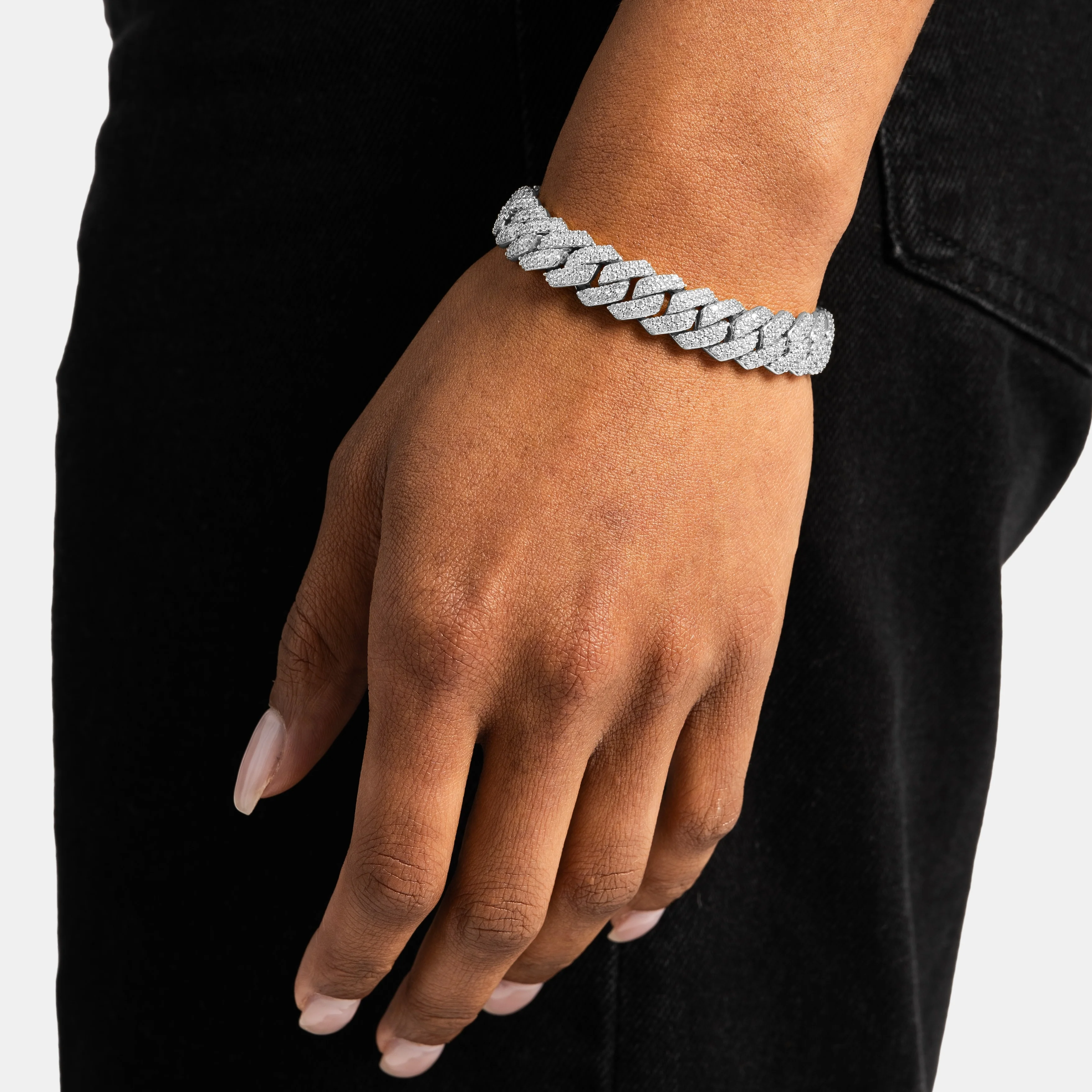 12mm Moissanite Prong Cuban Bracelet