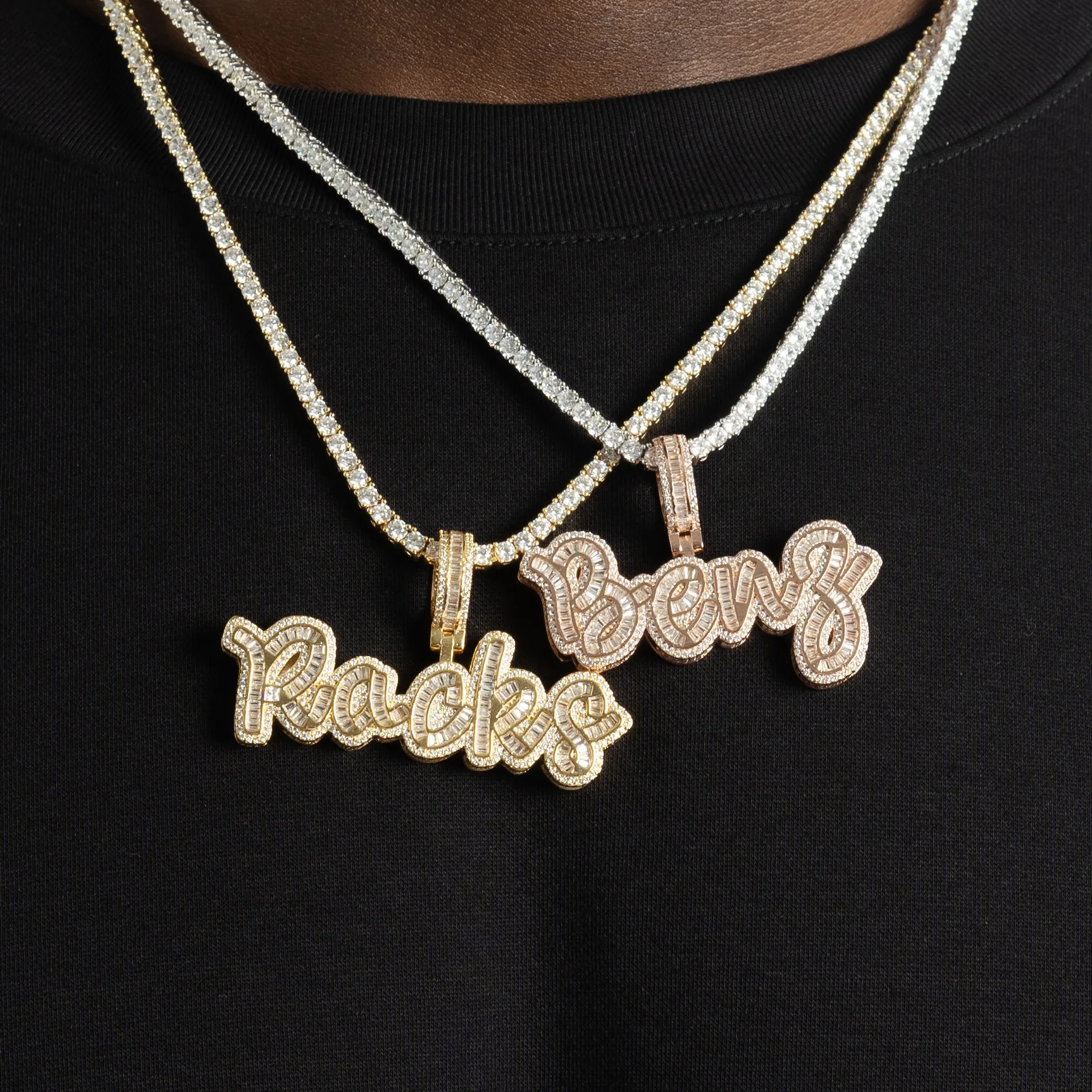3D Baguette Script Custom Pendant - Image 4