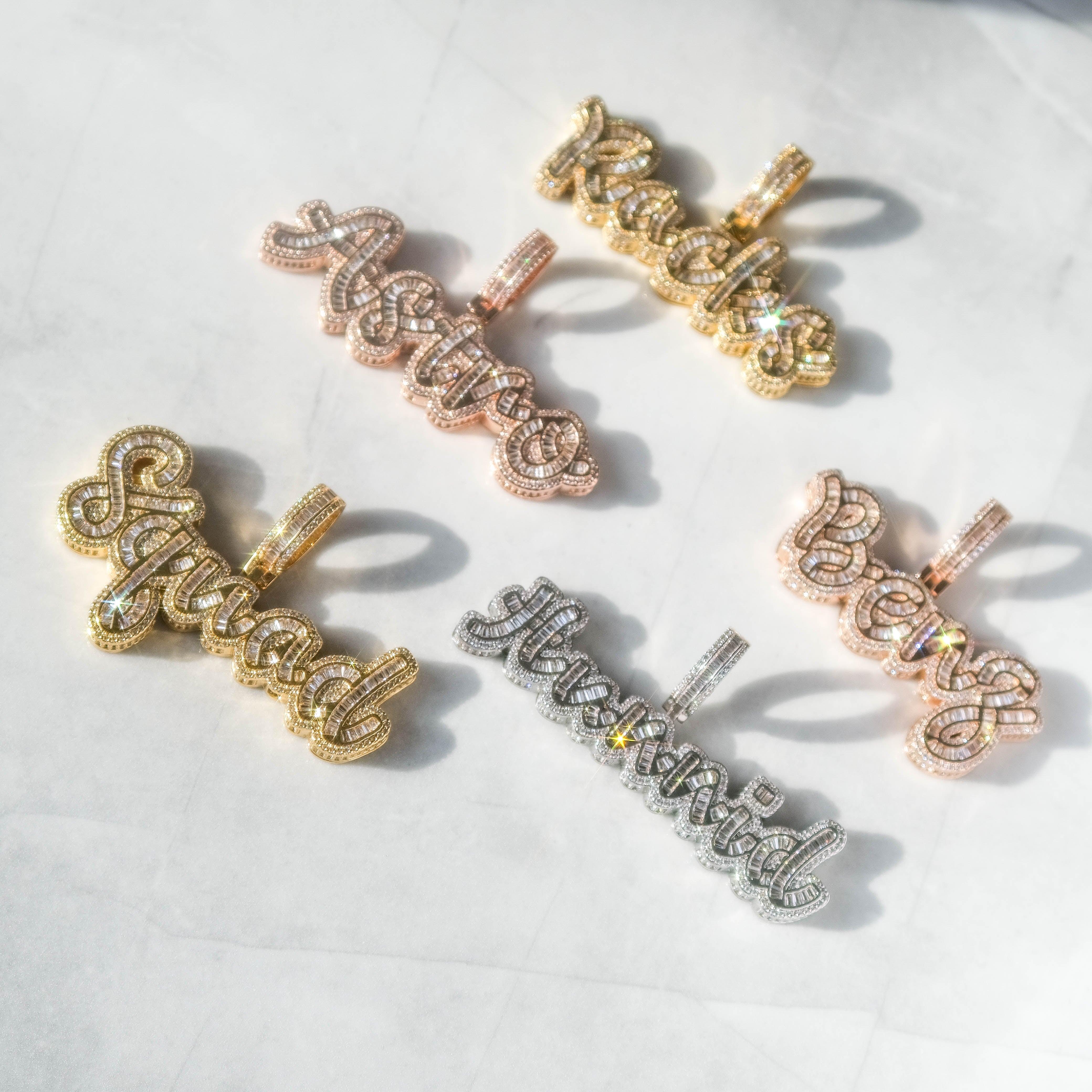 3D Baguette Script Custom Pendant - Image 5