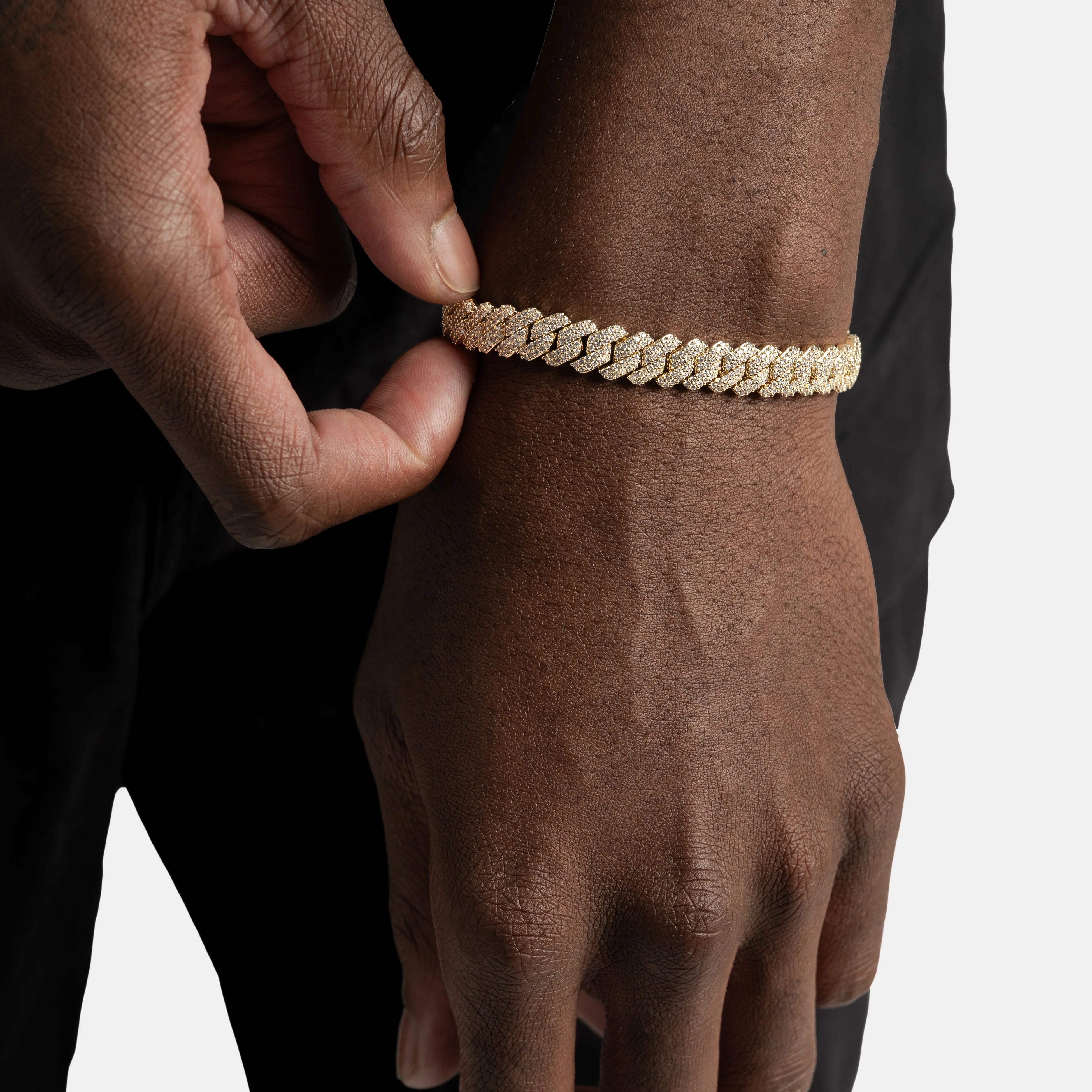 8mm Prong Cuban Bracelet Gold - Image 4