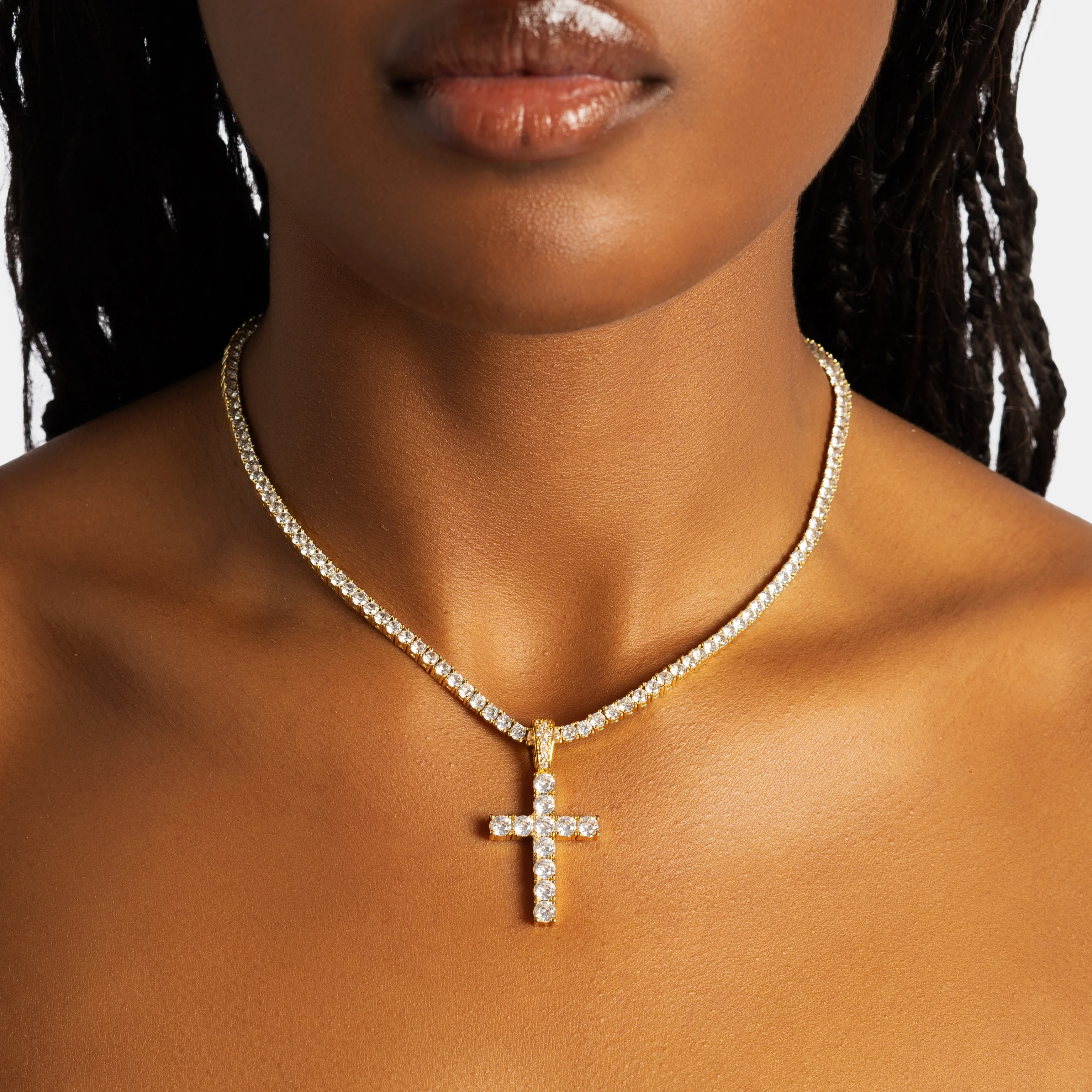 Cross & Tennis Chain Bundle Gold