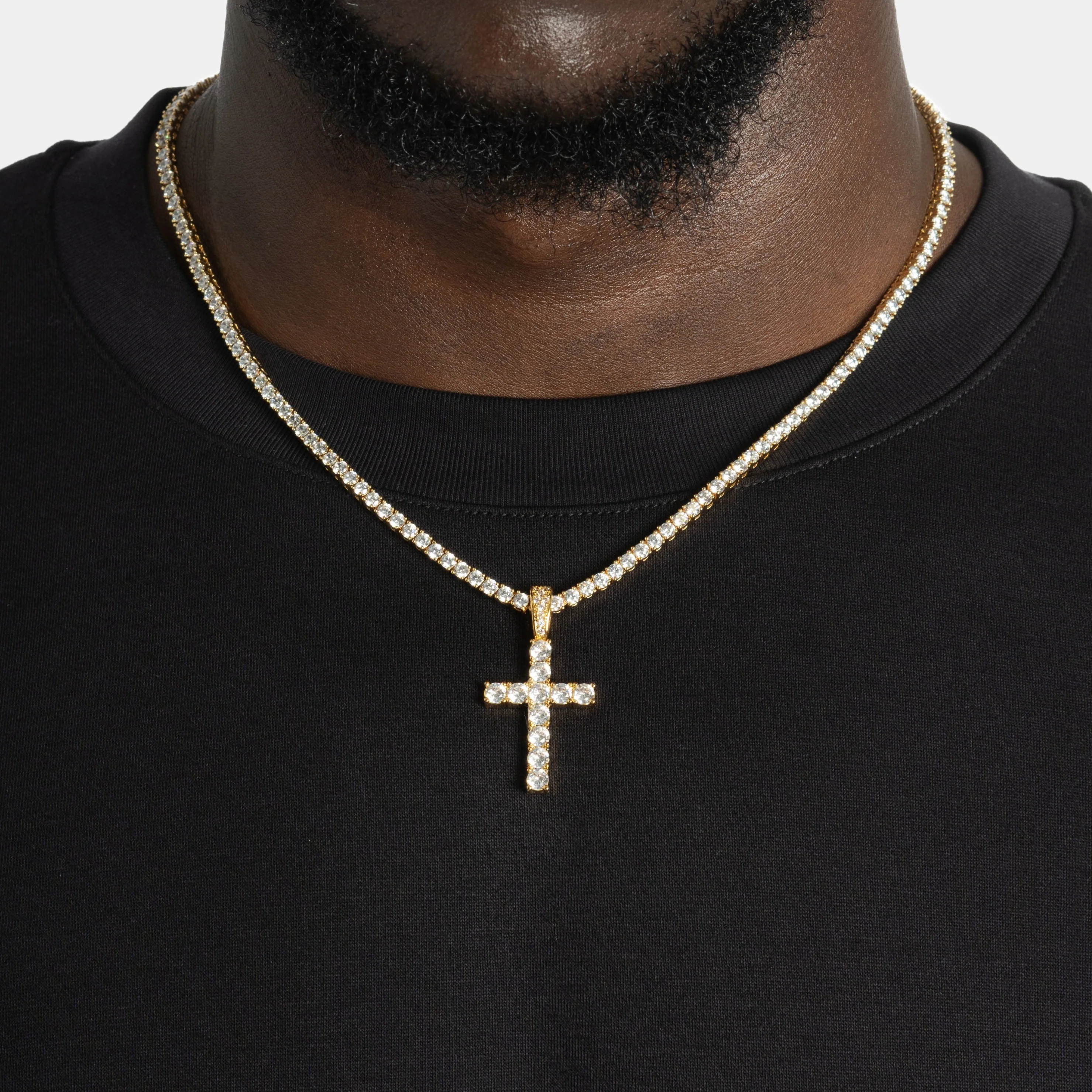 Cross & Tennis Chain Bundle Gold