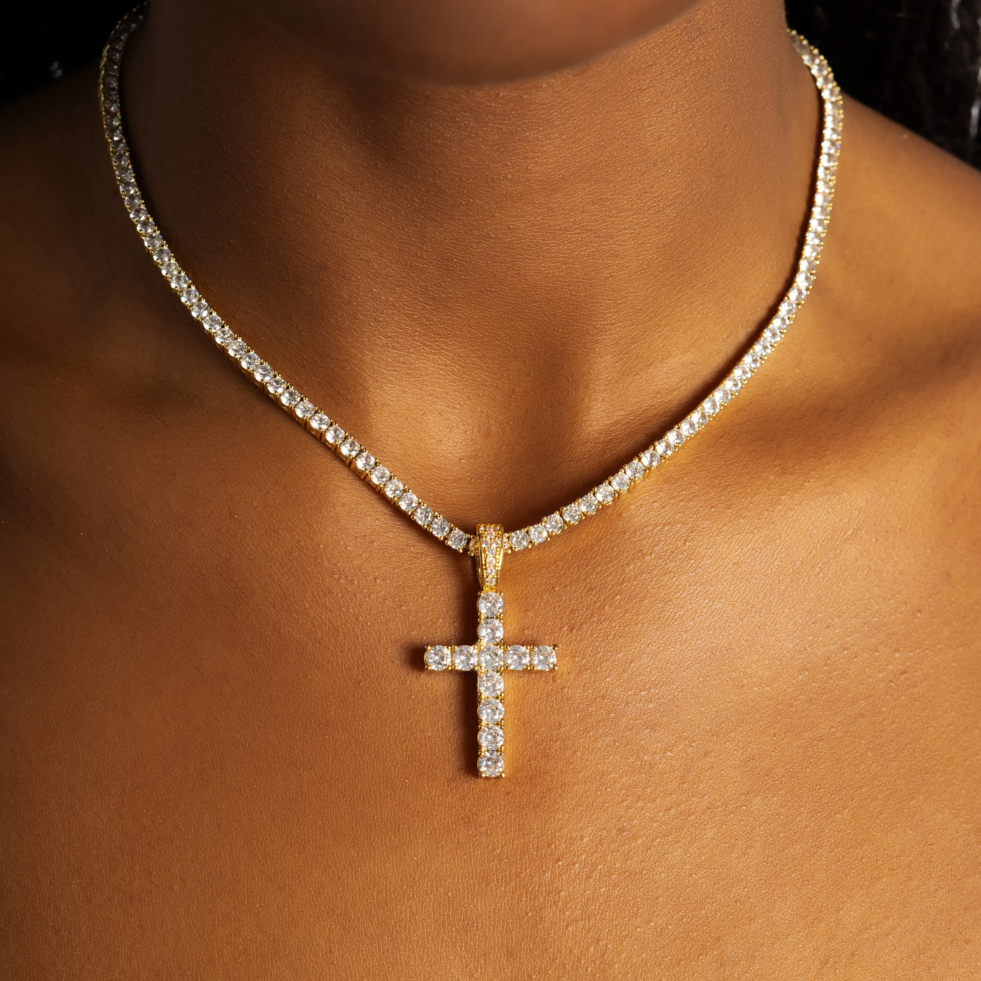 Cross & Tennis Chain Bundle Gold - Image 3
