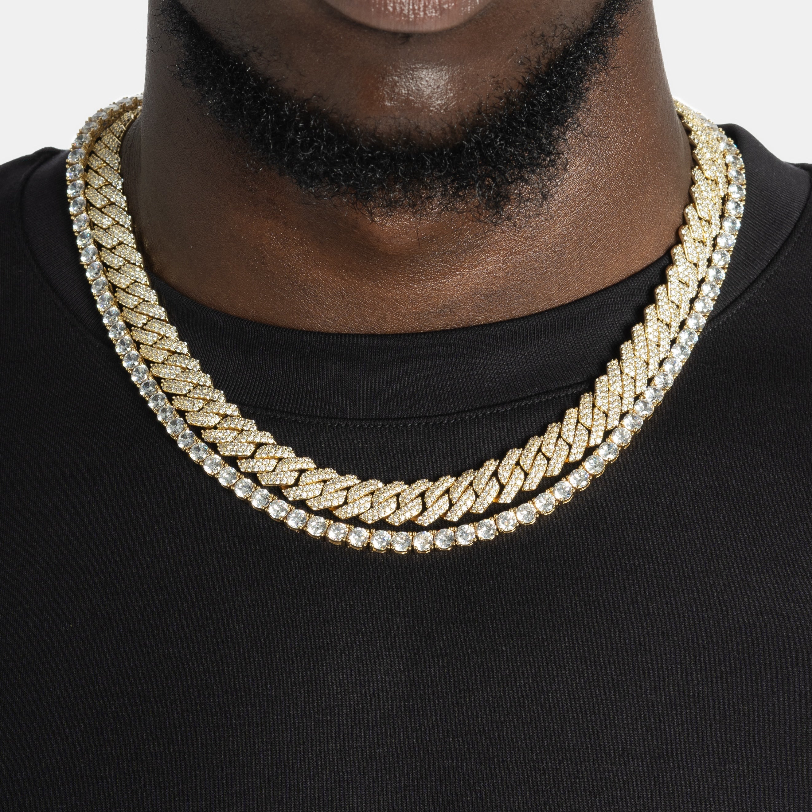 Cuban & Tennis Chain Bundle Gold