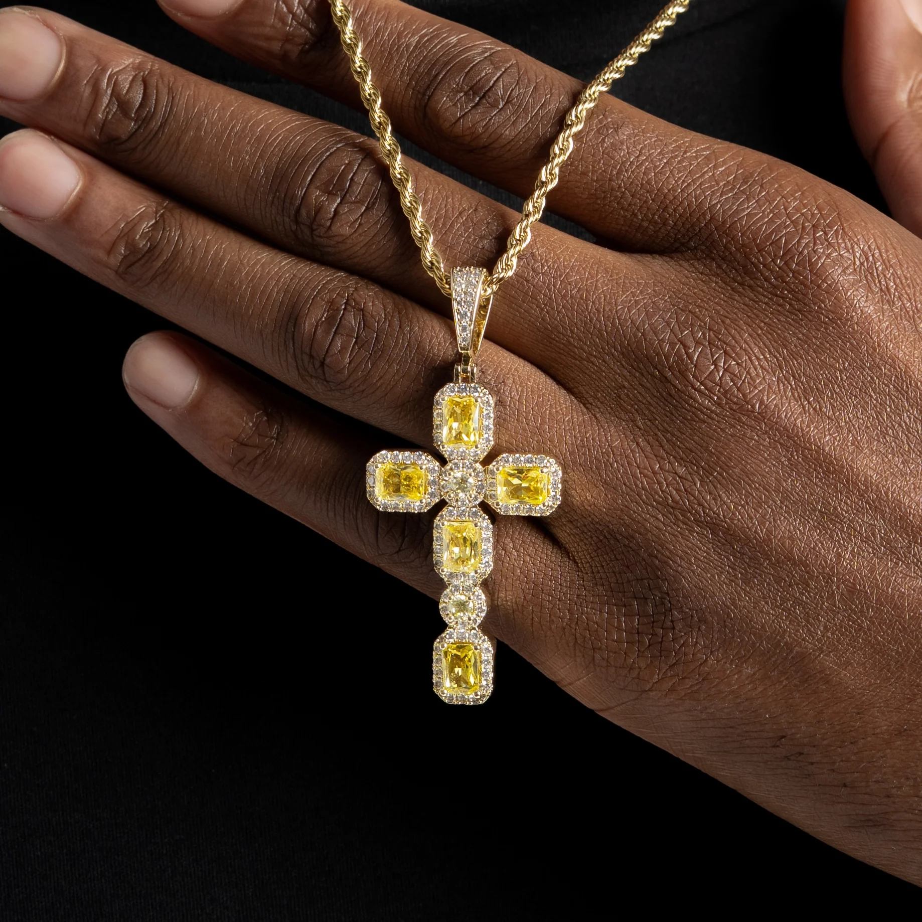 Canary Cluster Cross Pendant Gold - Image 4