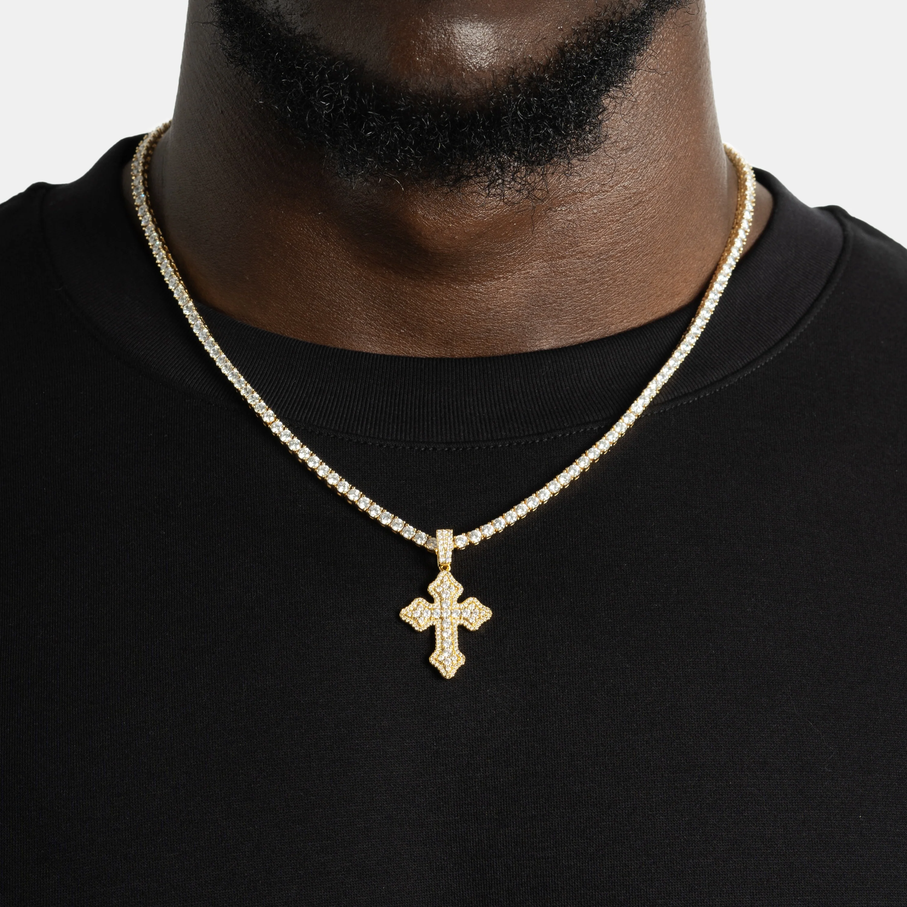 Cluster Micro Cross Moissanite Pendant Gold Vermeil - Image 3
