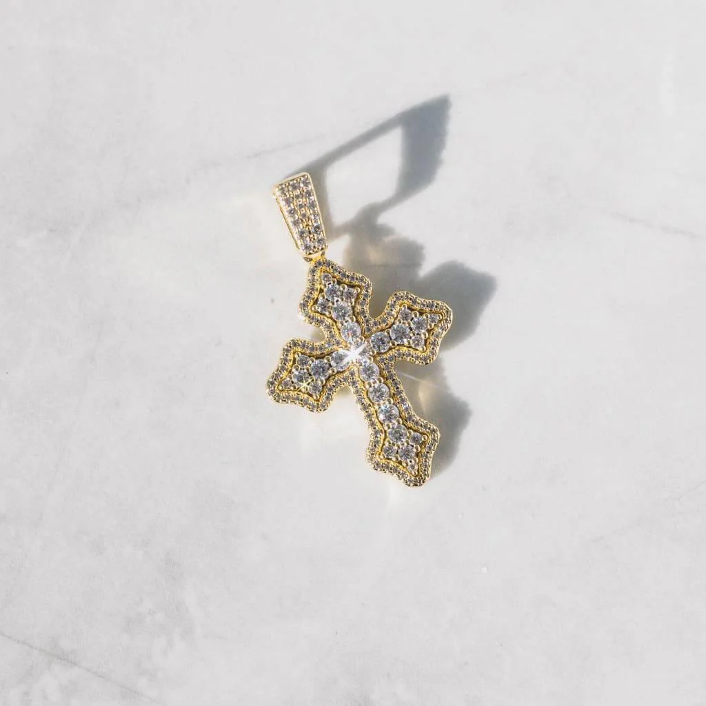 Cluster Micro Cross Moissanite Pendant Gold Vermeil - Image 4