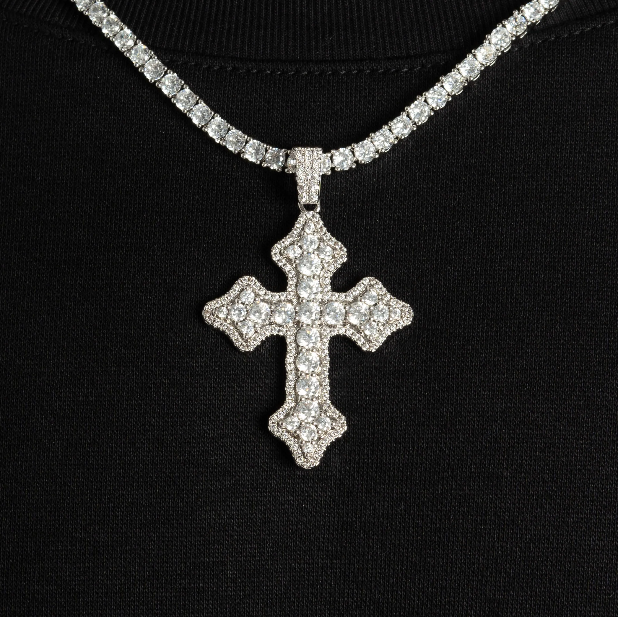 Clustered Cross Moissanite Pendant