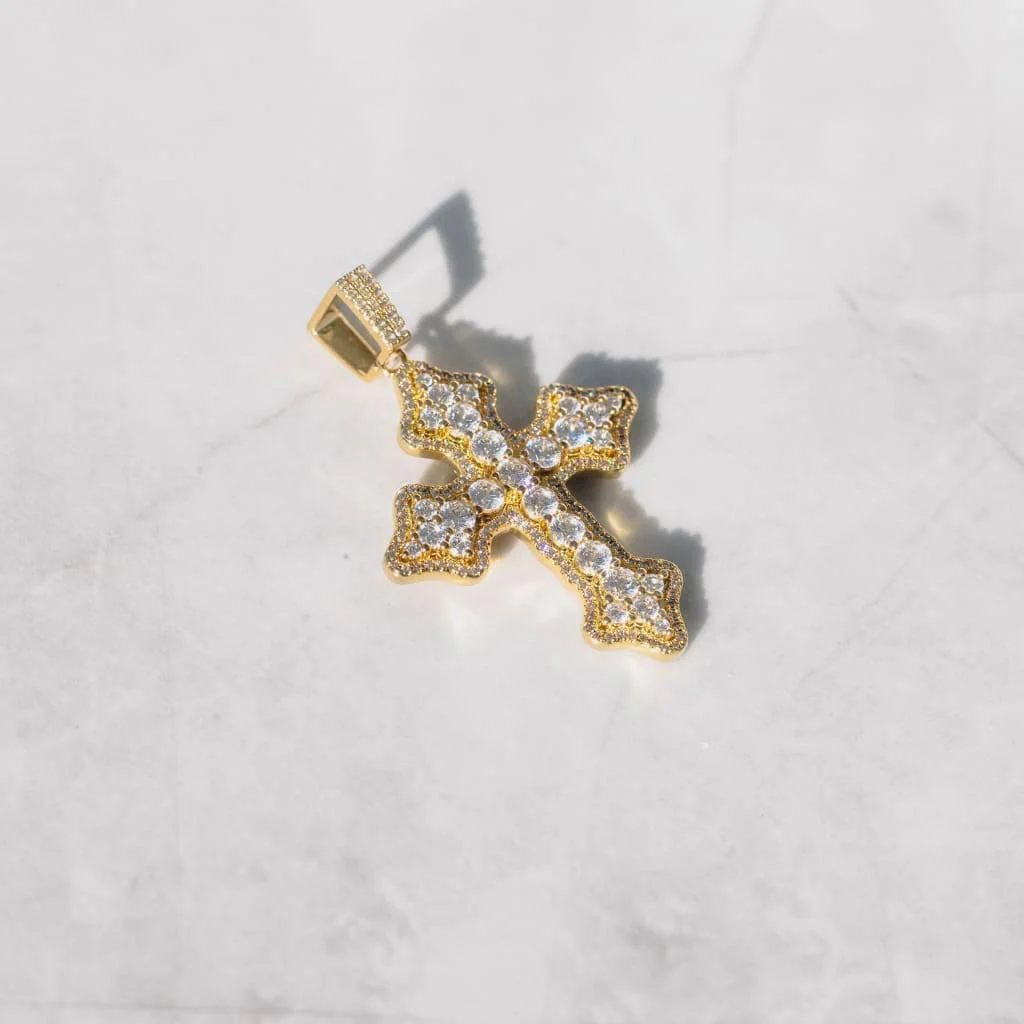 Clustered Cross Moissanite Pendant Gold Vermeil - Image 6