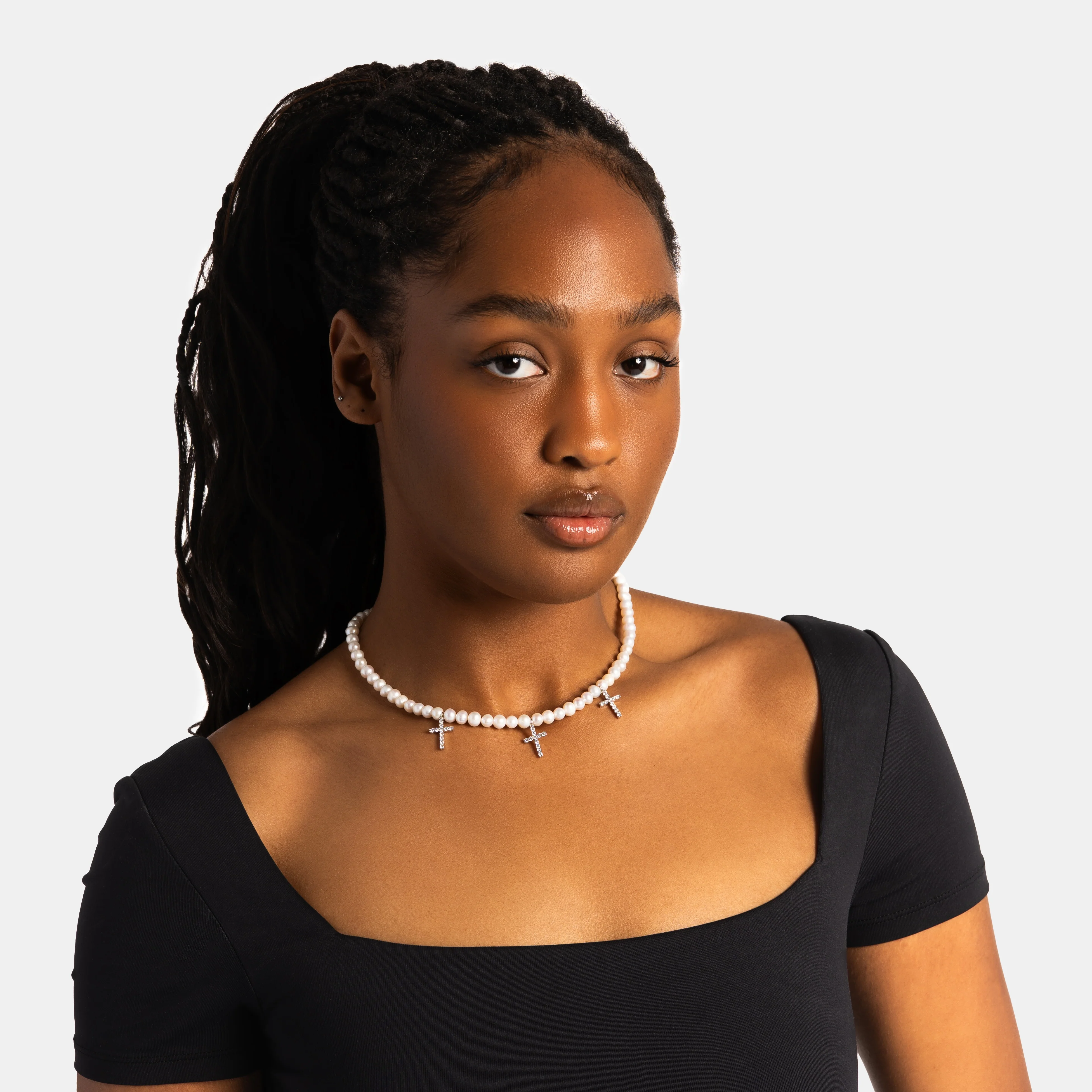 Pearl Chain w/ Iced Crosses - Image 3