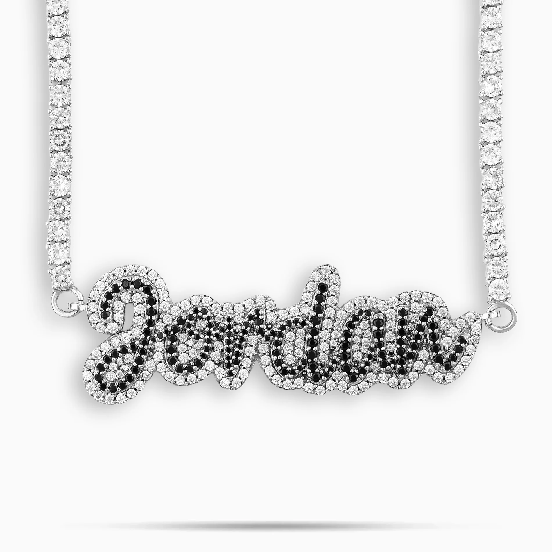 2 Tone Script Pendant on Tennis Chain - Image 2