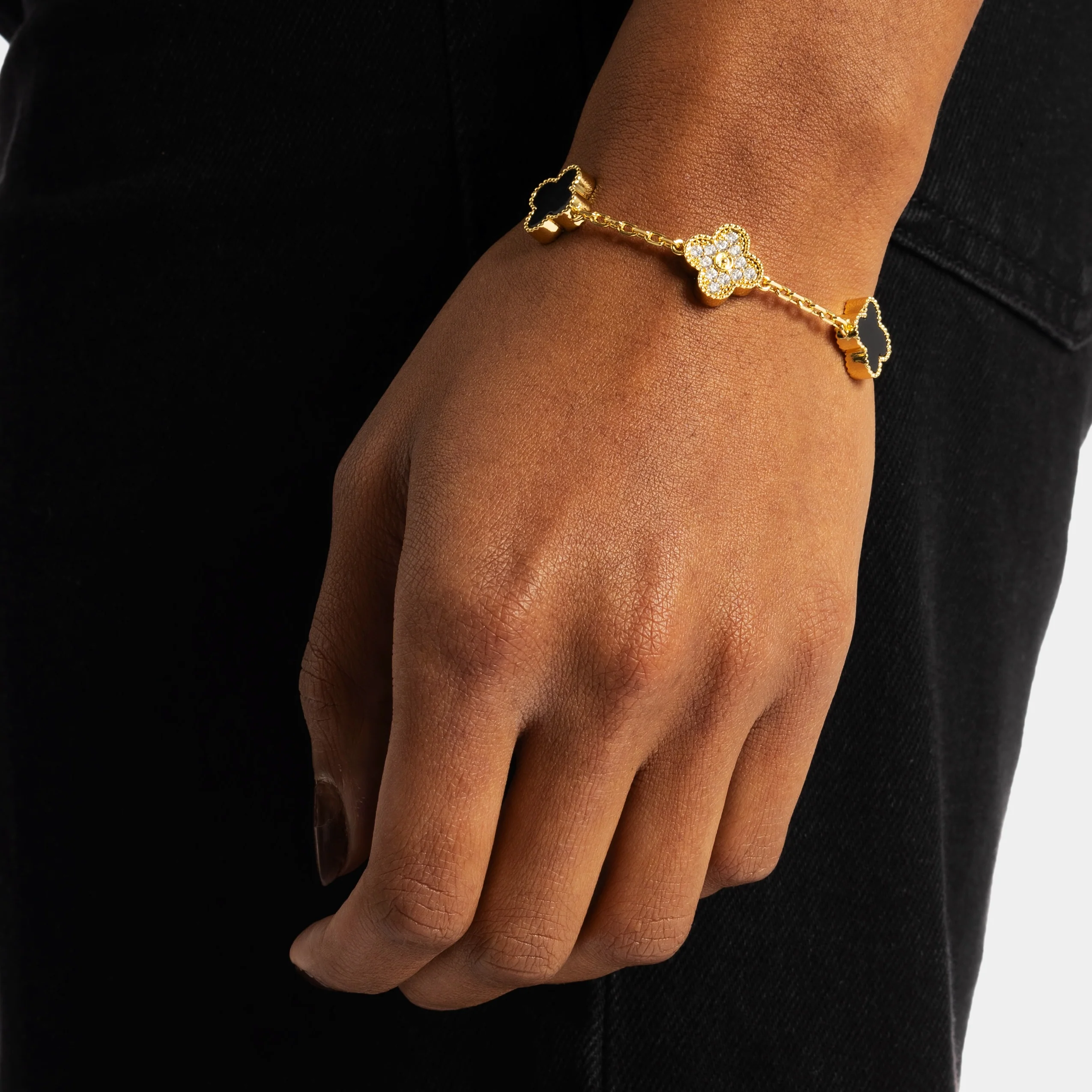 Moissanite Black Clover Bracelet Gold