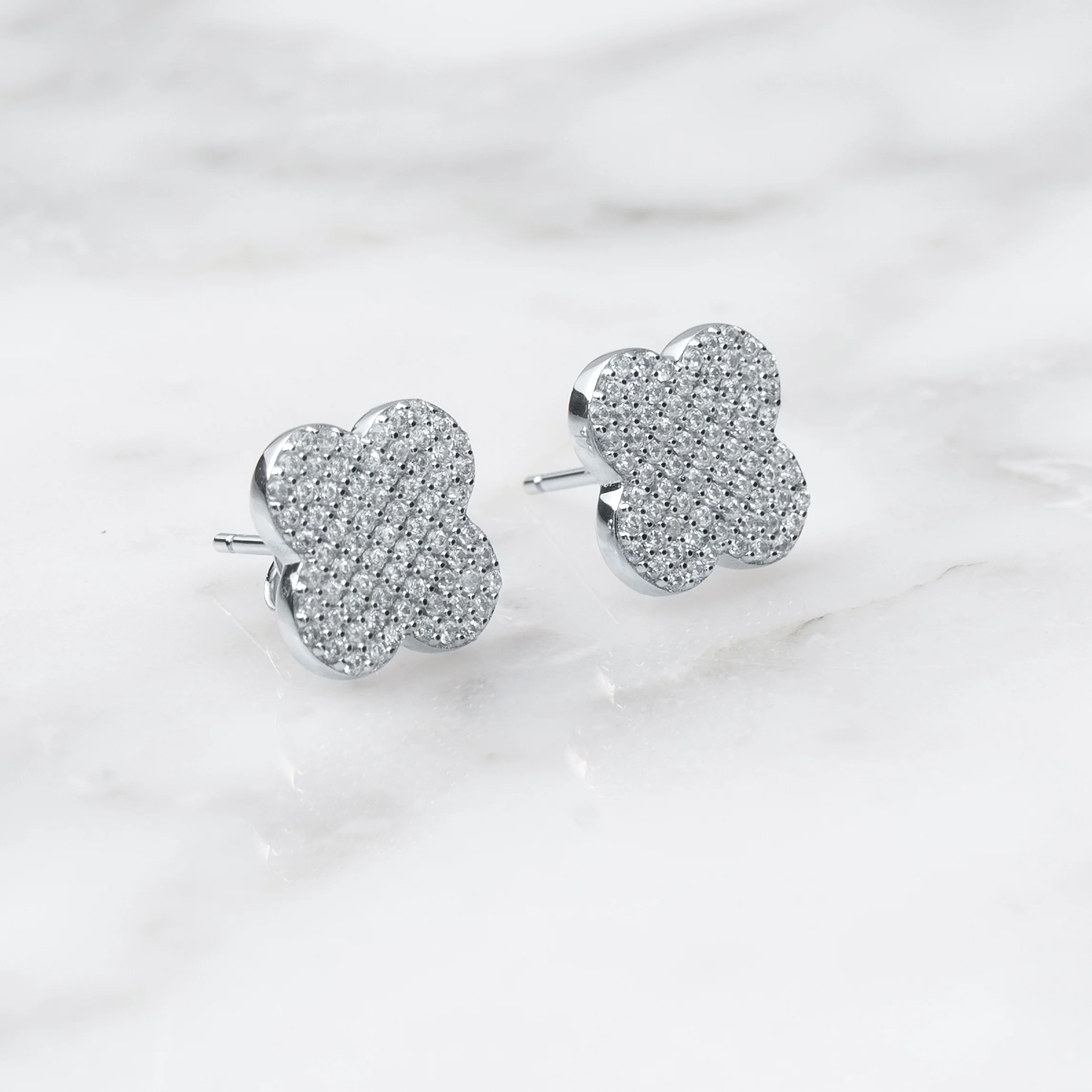 Iced Clover Earrings Silver - Image 3