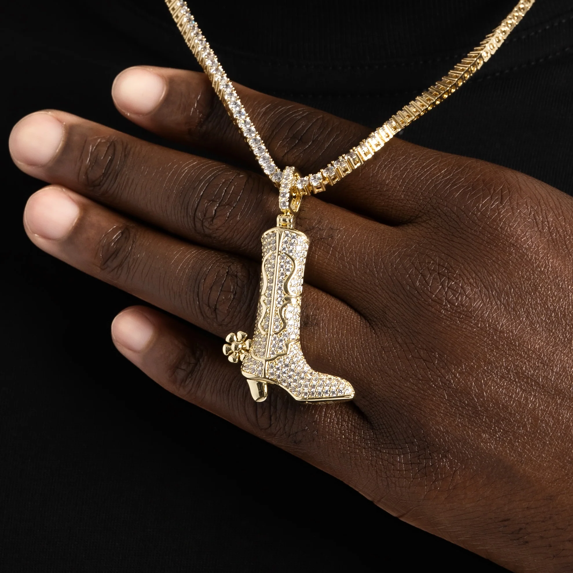 Iced Cowboy Boot Pendant Gold - Image 4
