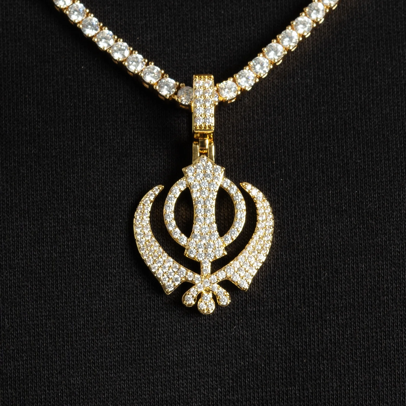 Moissanite Khanda Pendant Gold