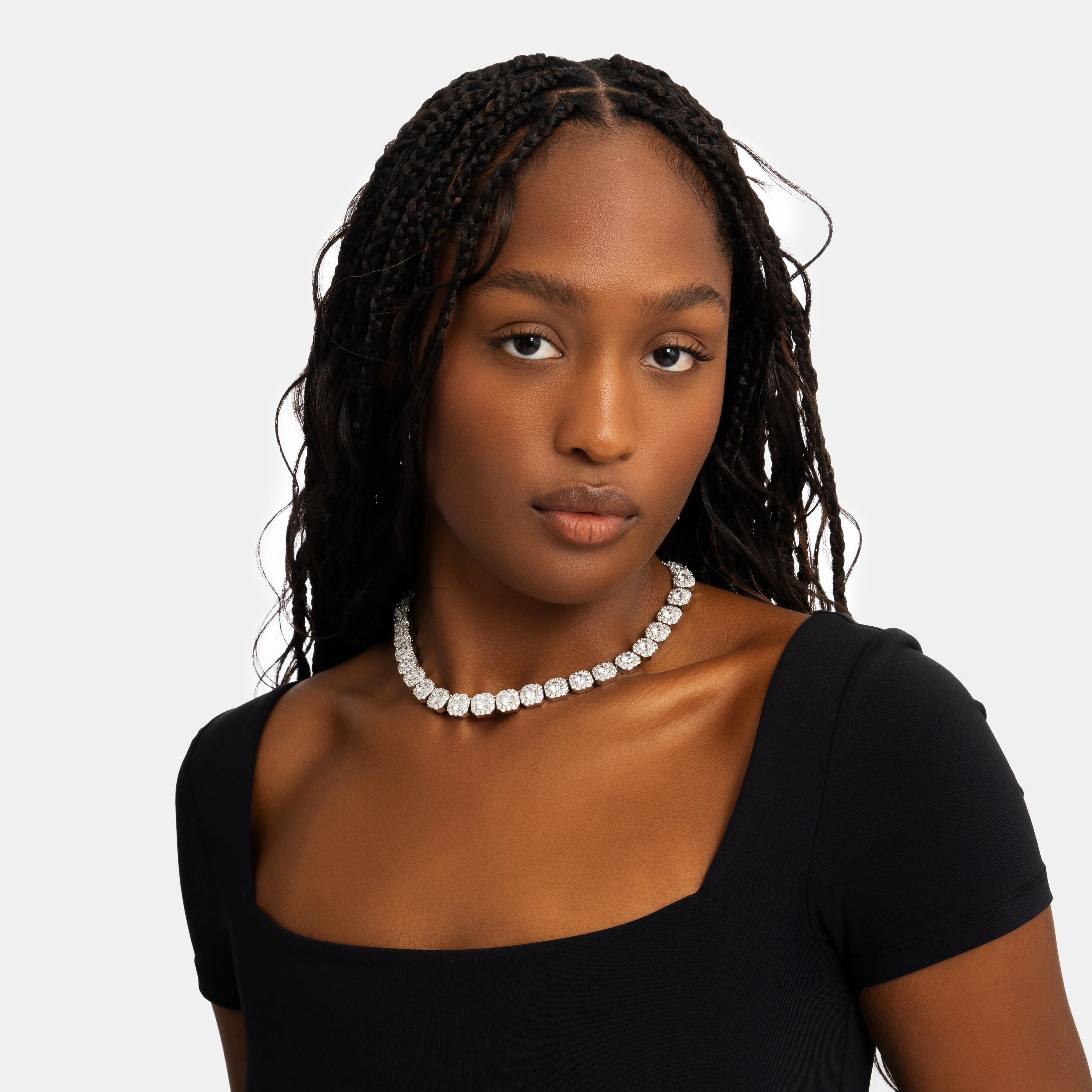 Moissanite Cluster Tennis Chain White Gold - Image 3