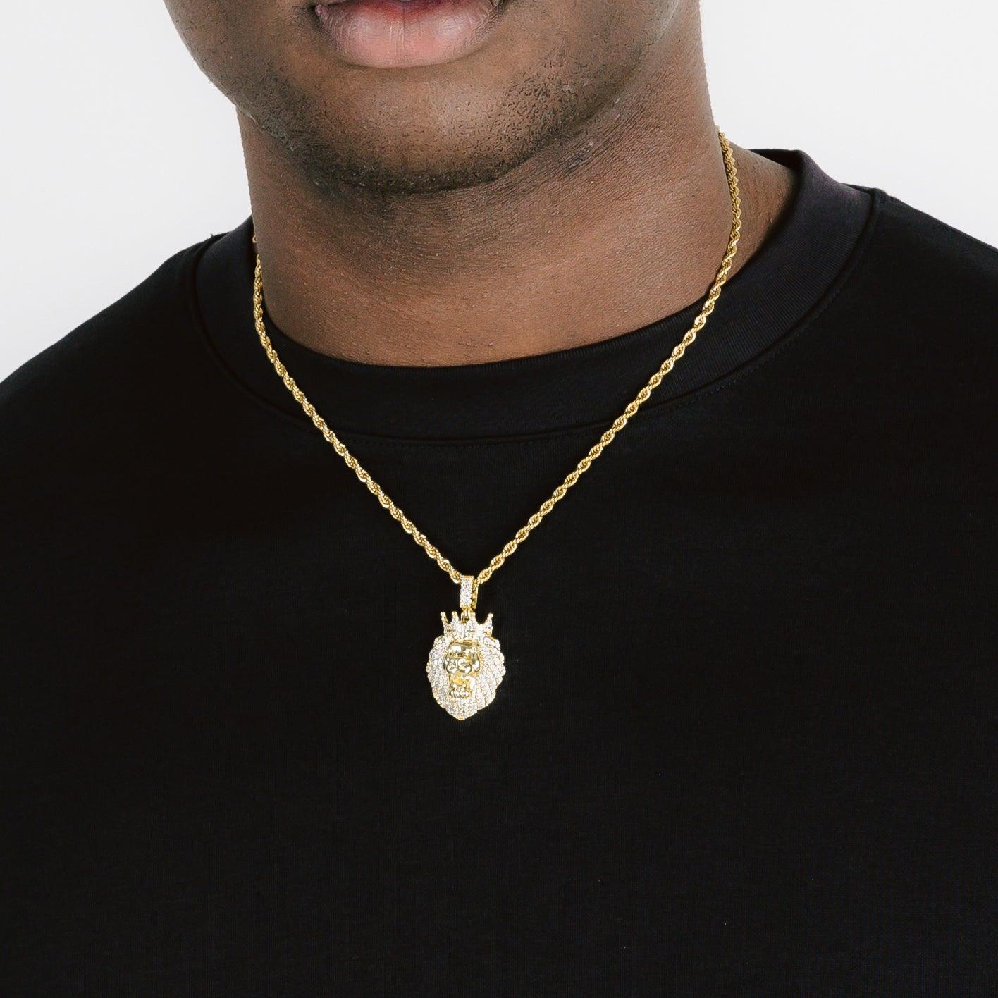 Iced Lion Pendant Gold - Image 4