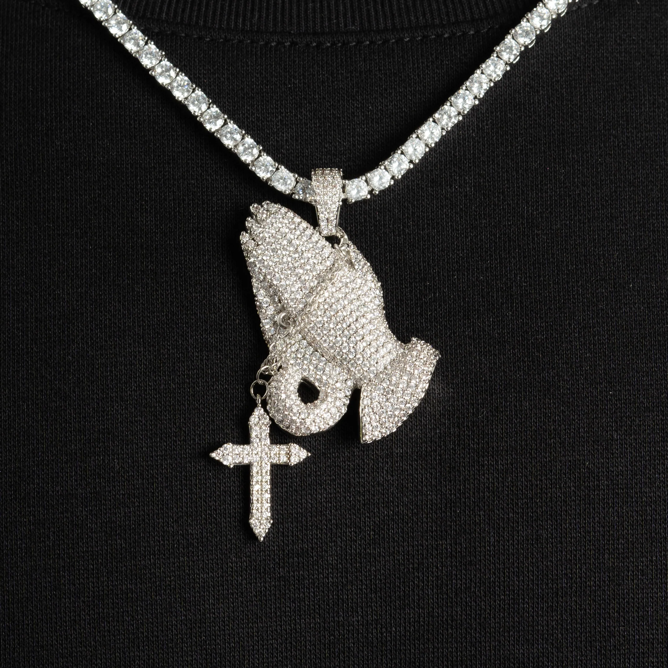 Moissanite Praying Hand Pendant Silver