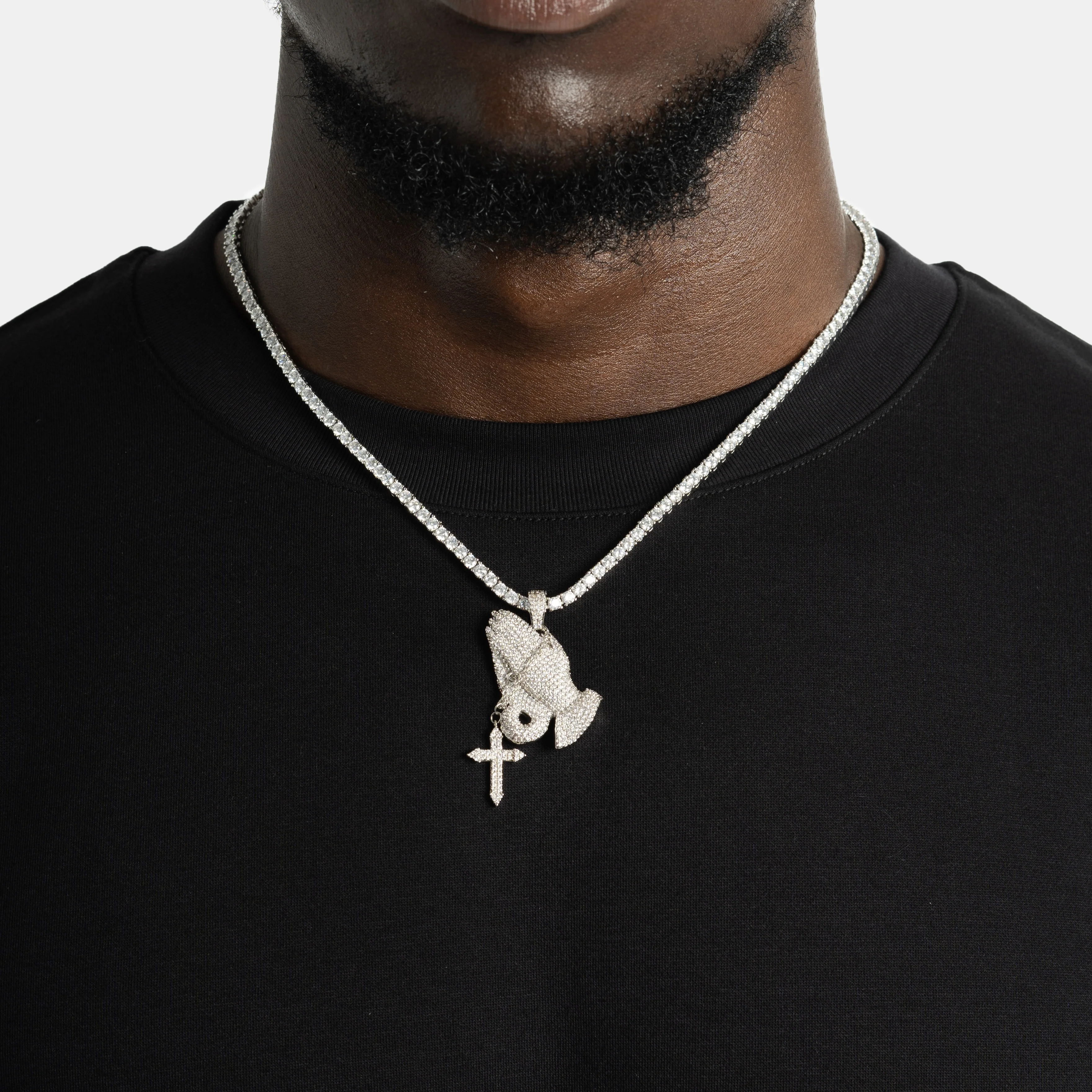 Moissanite Praying Hand Pendant Silver - Image 3