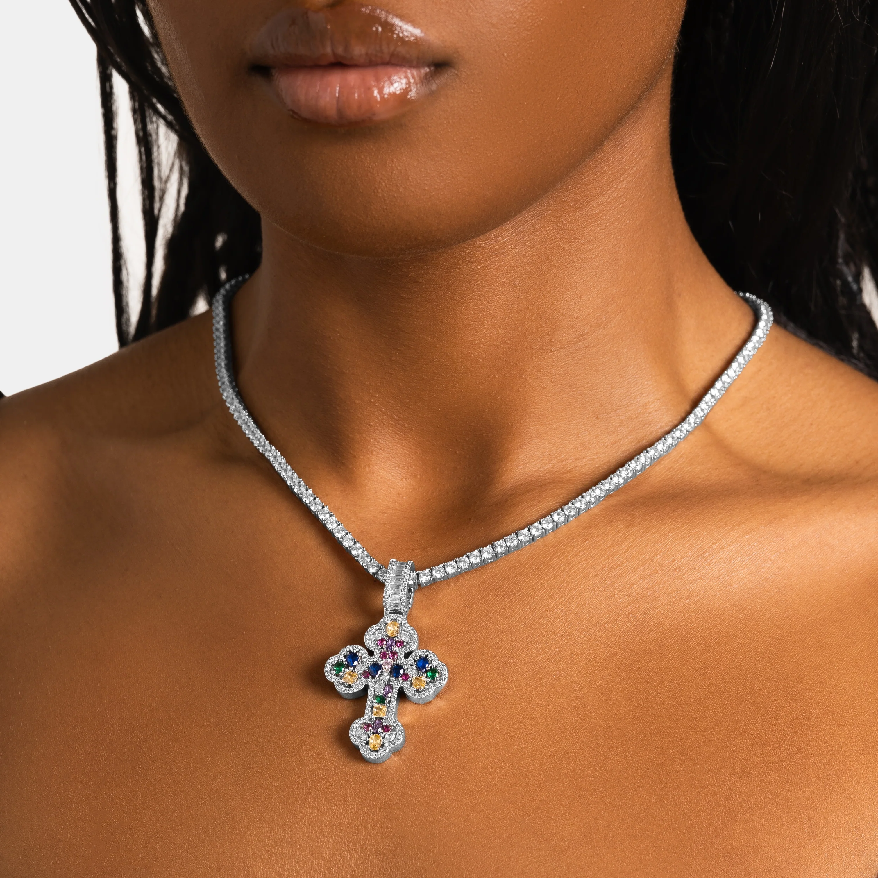 Mosaic Gemstone Cross Pendant - Image 3
