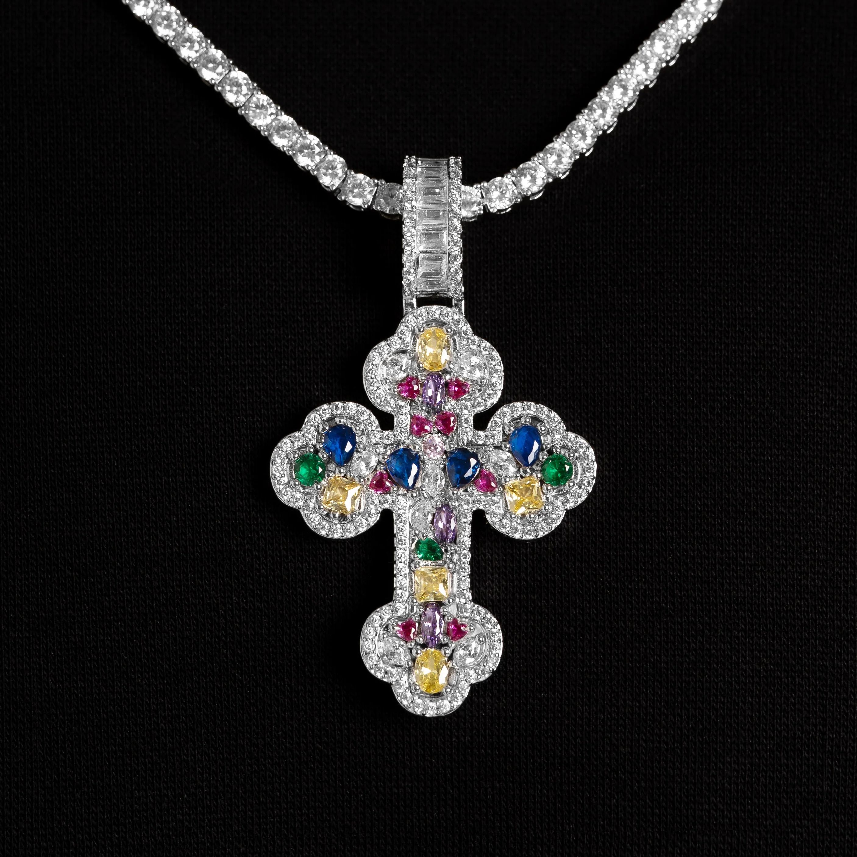 Mosaic Gemstone Cross Pendant