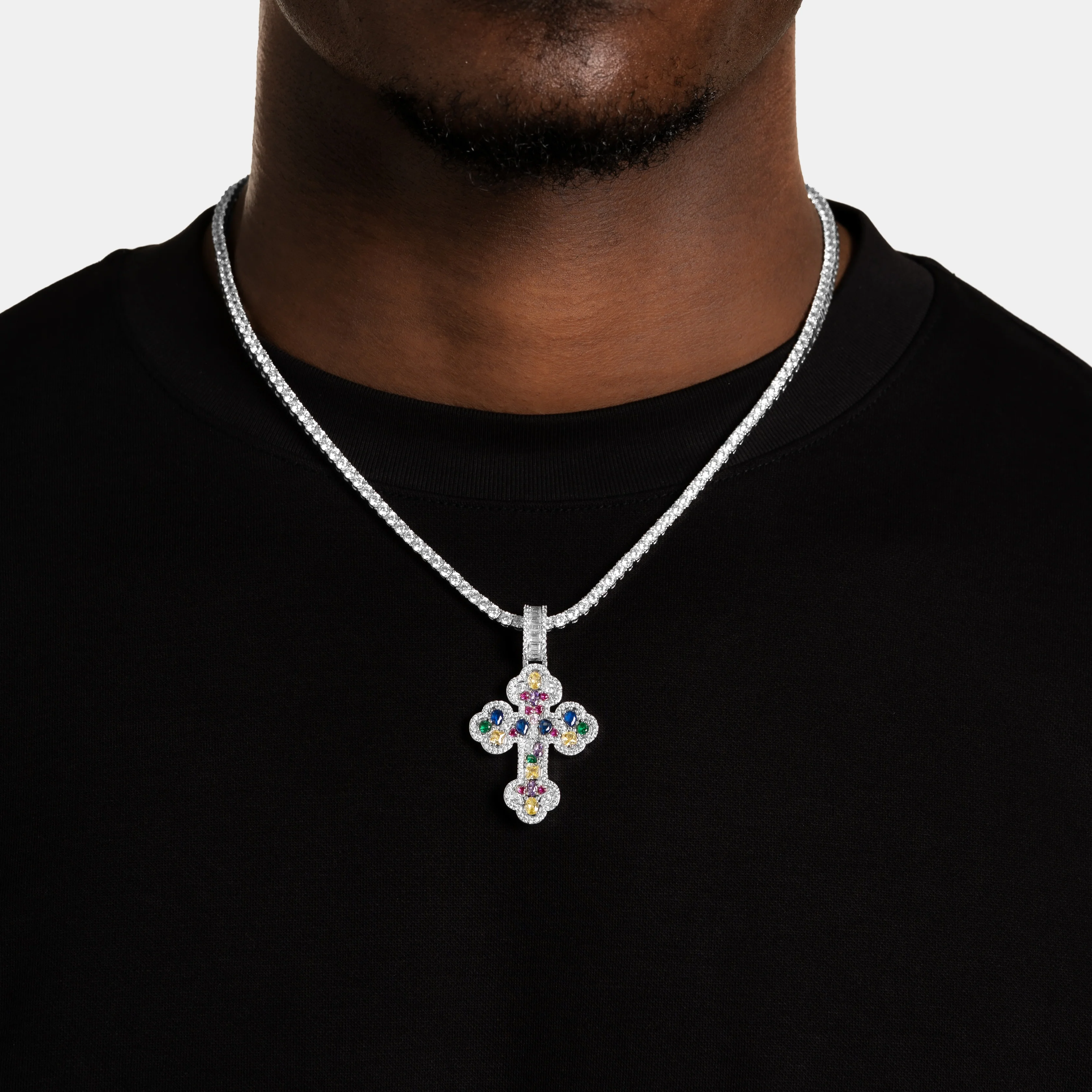Mosaic Gemstone Cross Pendant - Image 3