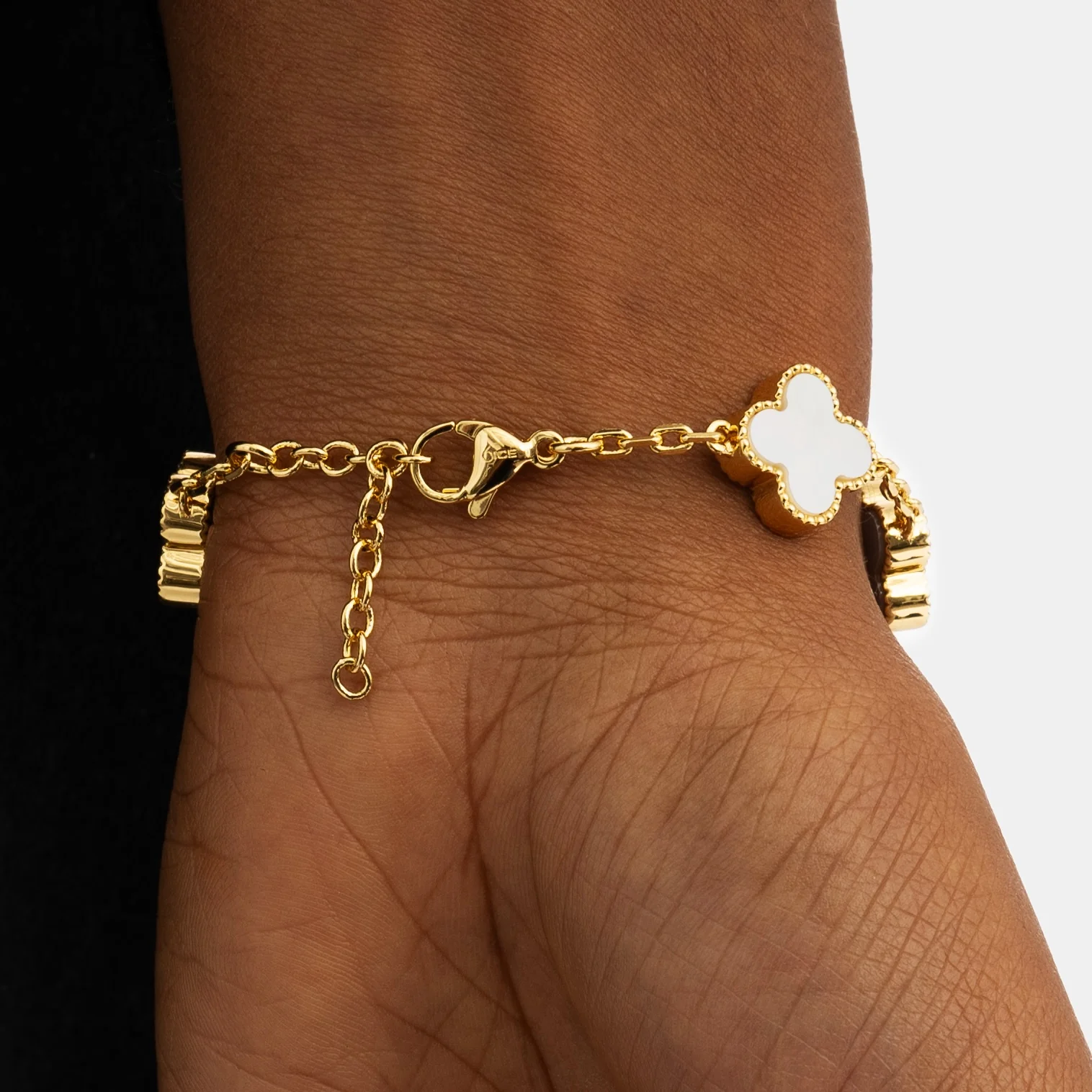 Iced Pearl Clover Bracelet Gold - Image 4