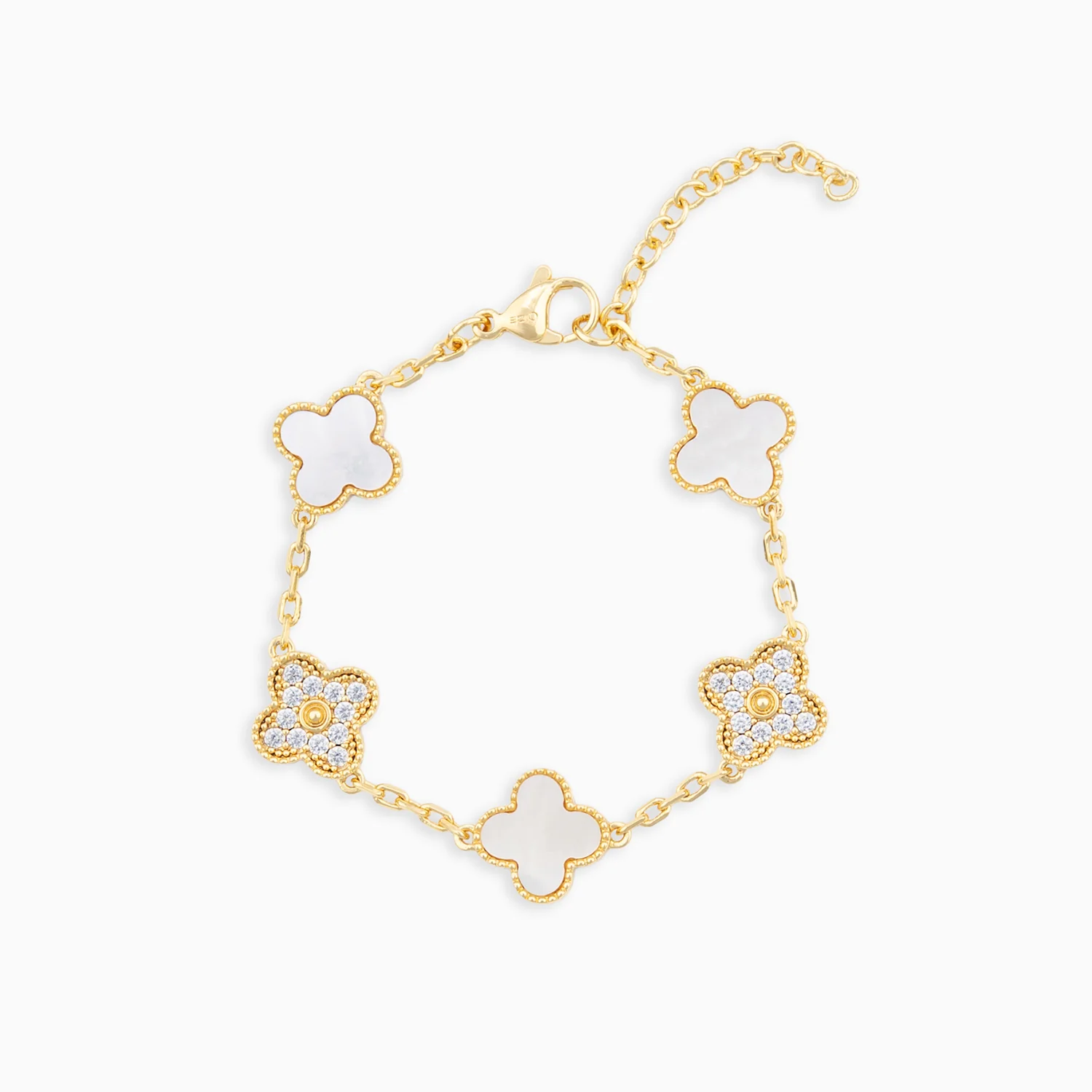 Iced Pearl Clover Bracelet Gold - Image 2