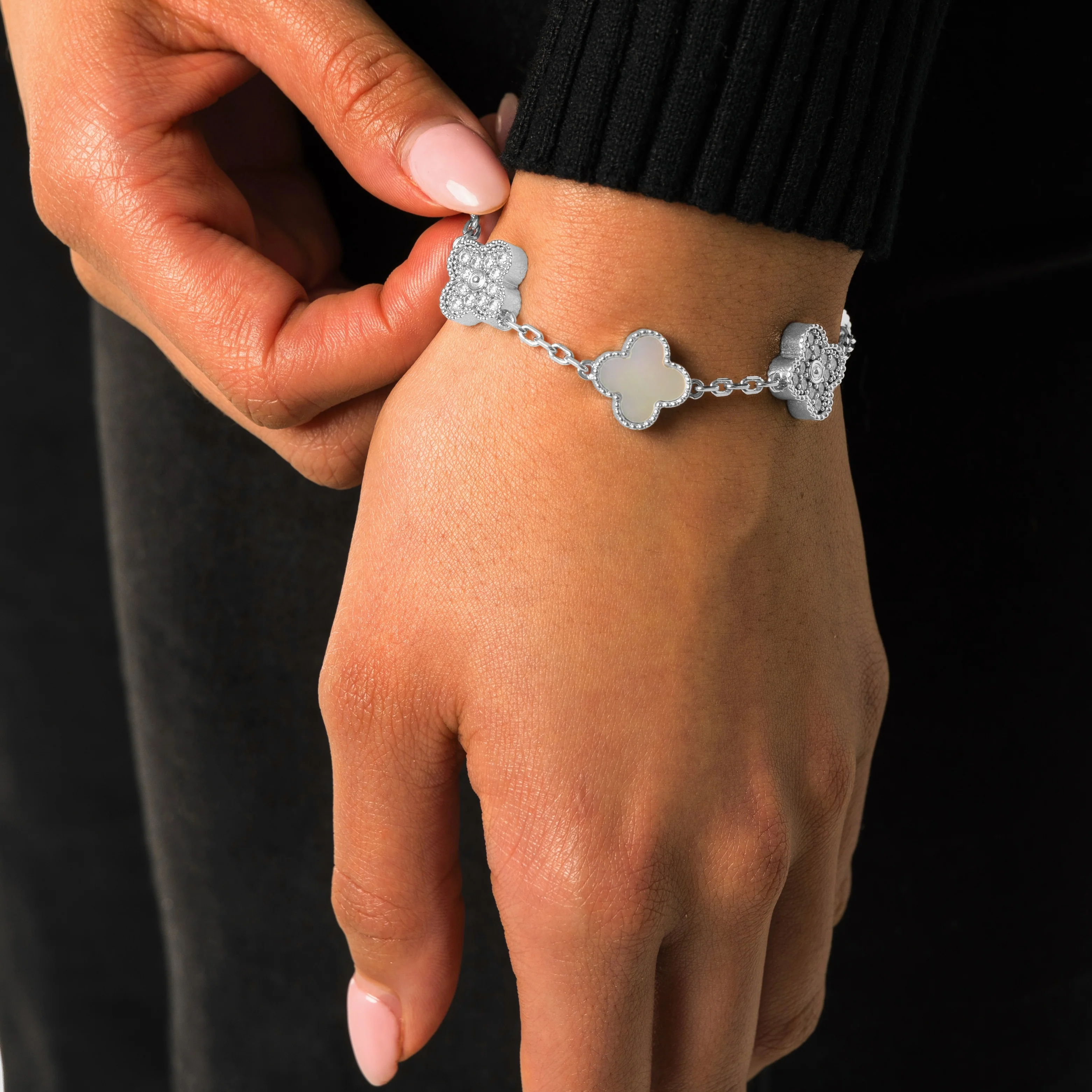 Iced Pearl Clover Bracelet - Image 3