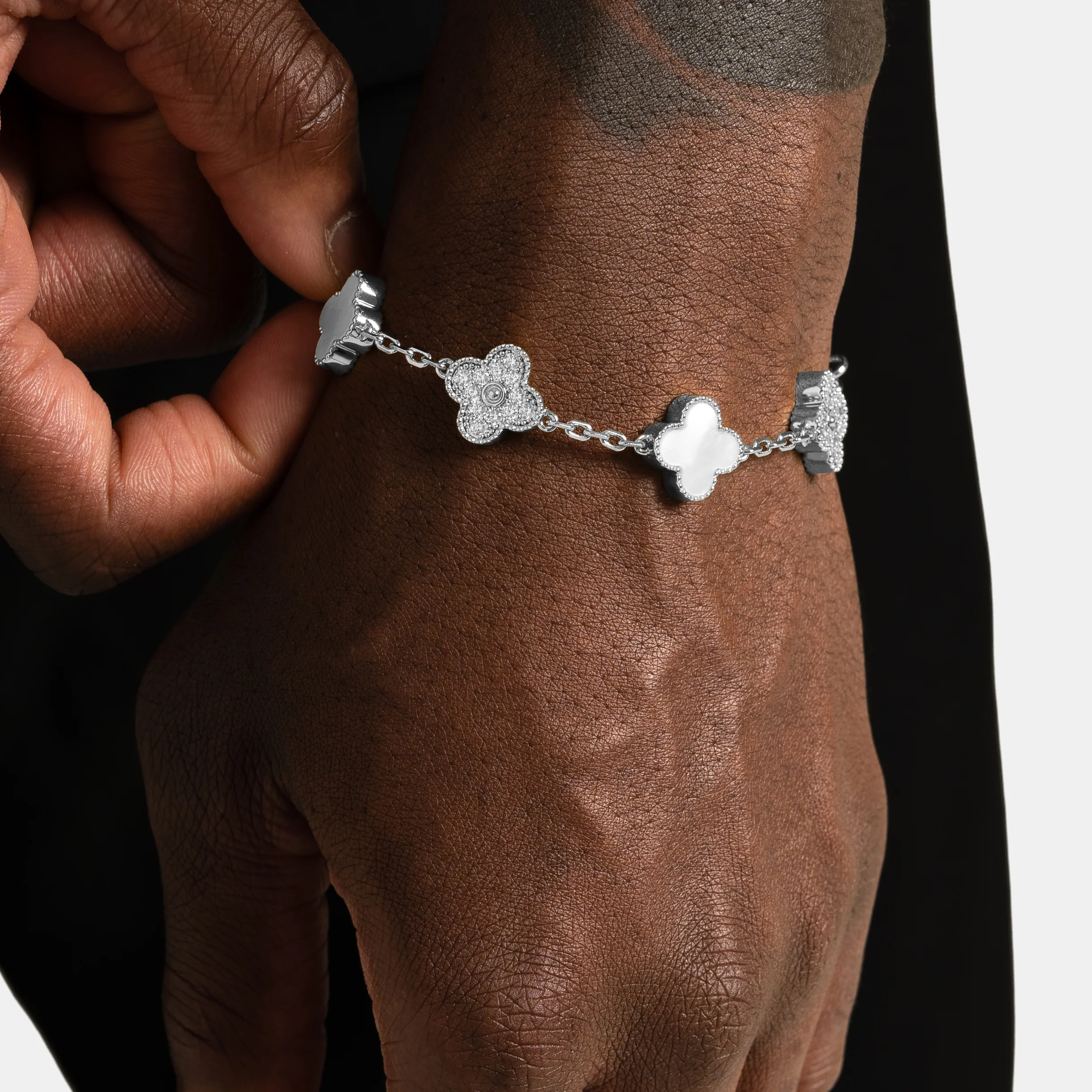 Iced Pearl Clover Bracelet - Image 3